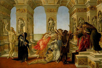 Calumny, A  false   statement   maliciously   made  to  injure   another 's  reputation.  The   utterance  of  maliciously   false   statements;  slander  Italy   was   indisputably   the   cradle  of  Renaissance   civilization,  and   Sandro Botticelli   was   one  of  her   greatest   artists....